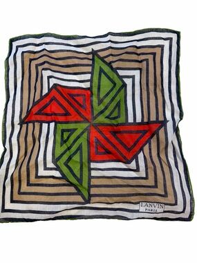 Vintage Lanvin Paris Geometric Cotton Handkerchief Pocket Square Abstract 13.5”